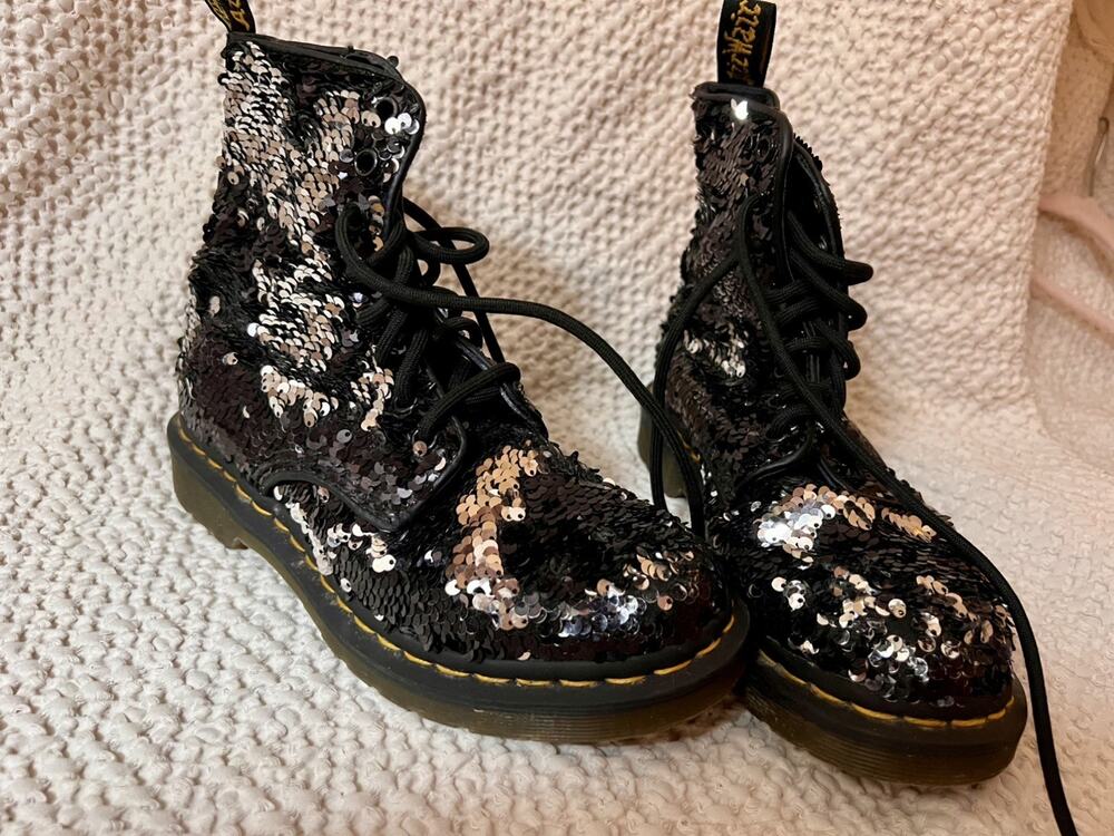 Dr. Martens 1460 Pascal Combat Sequin Black/Silver Reversible Boots kids 5